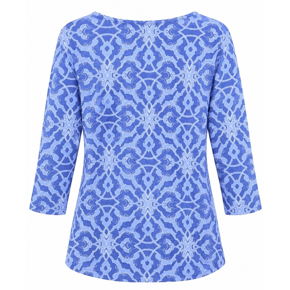 CHICO'S Womens 2 (Large) 3/4 Sleeve Artisan Floral Tunic Top Stretch Casual - Picture 3 of 10